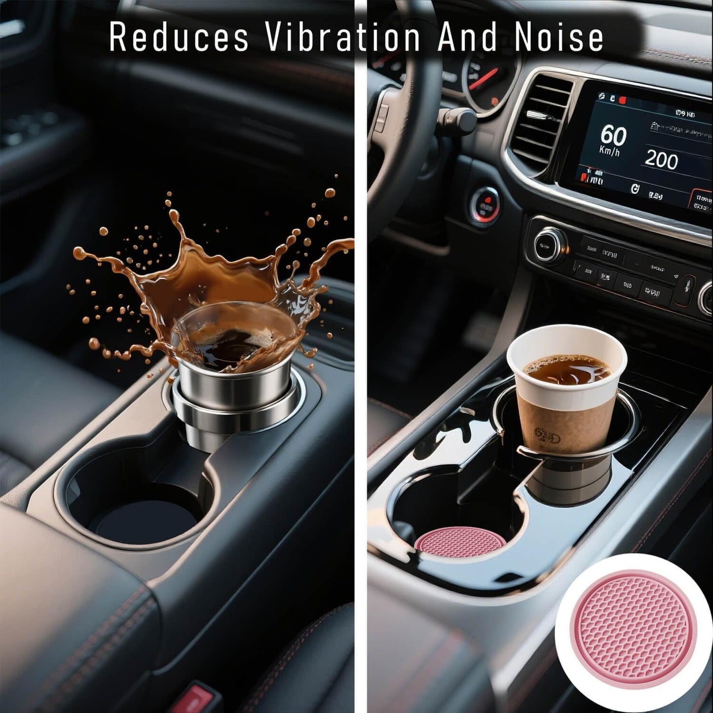Car Cup Holder Coaster 4 Pack - Non Slip & Shockproof,Flexible PVC Rubber Insert for Car/Truck/SUV/Van (2.75"x0.2") Universal Fit Auto Cup Holders Accessories for Women and Man (Pink)