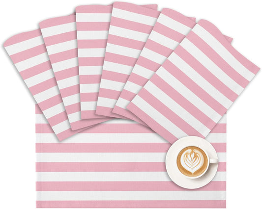 Placemat Pink and White Stripes Place Mats for Dining Table Striped Simple Style Washable Table Mats for Kitchen Tabletop Dining Decorations Set of 6