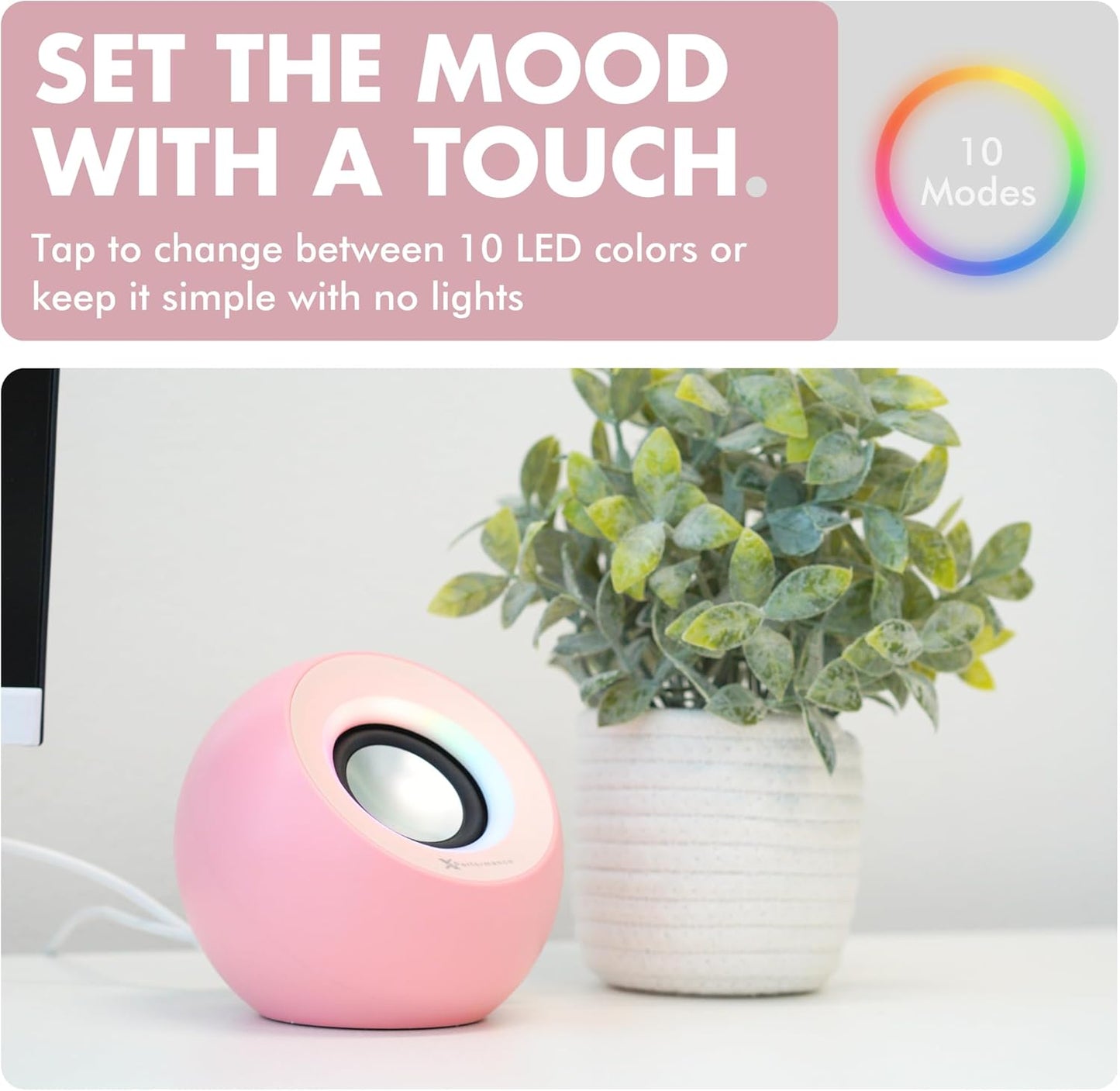 X9 Performance Pink Computer Speakers for Desktop PC with RGB Lighting, Bluetooth, USB, and AUX - Triple Mode Connection, Dual 2.25" Drivers for Work and Play, Bluetooth Desktop Speakers for PC - Pink