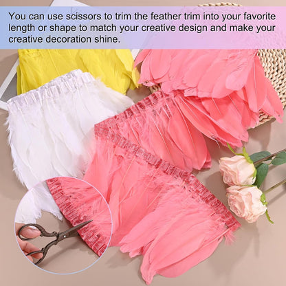 M METERXITY Goose Feathers Trim Fringe, 2 Yards 6-8" Natural Fluffy Feather Trim for Crafting/DIY Sewing/Party Clothing/Wedding Dress Decoration/Dream Catcher [Peach]