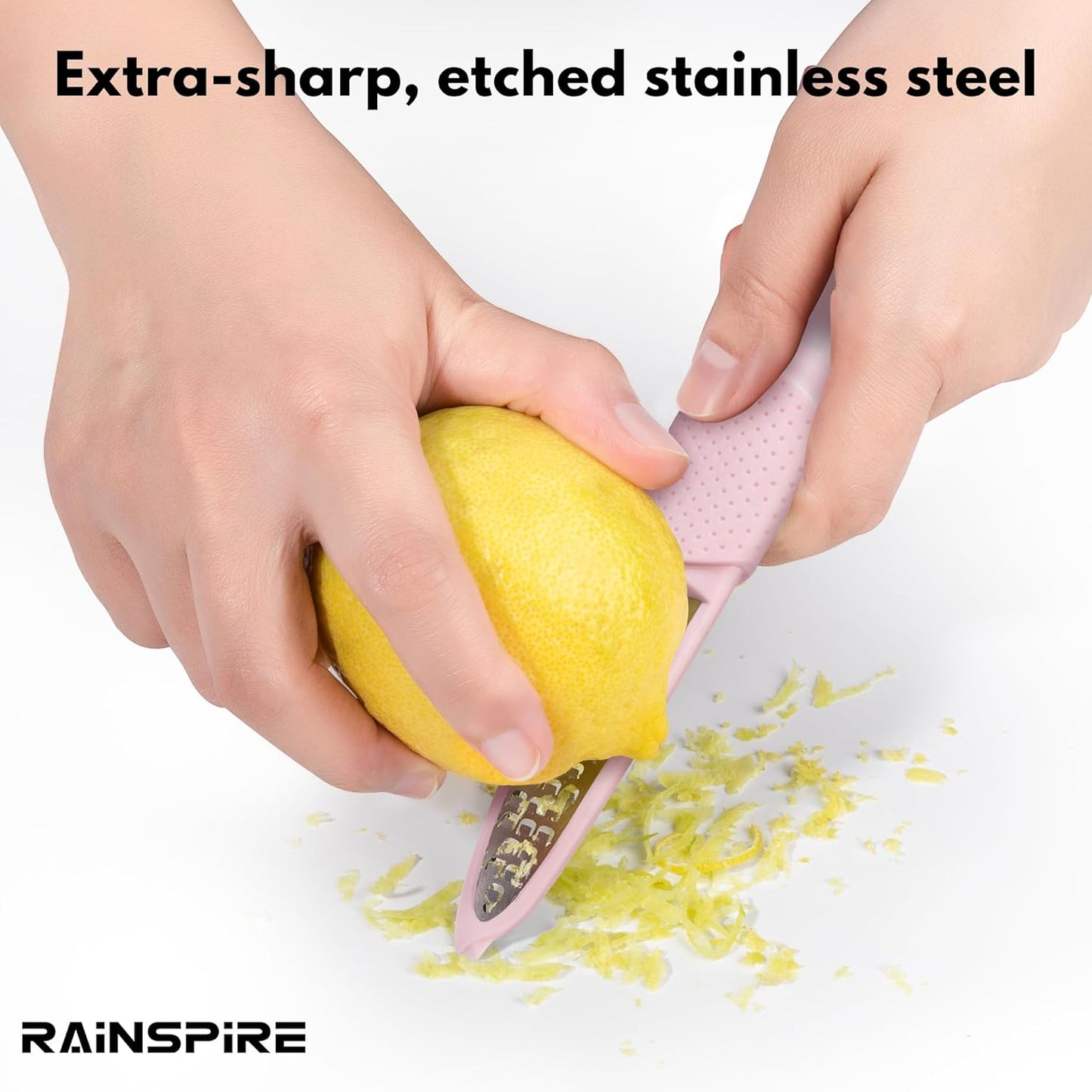 Rainspire Lemon Zester Tool with Channel Knife, Stainless Steel Citrus Zester Tool, Lemon Peeler, Zesters for Kitchen, Ultra Sharp 2-in-1 Tool Easily Creates Citrus Zest, Pink