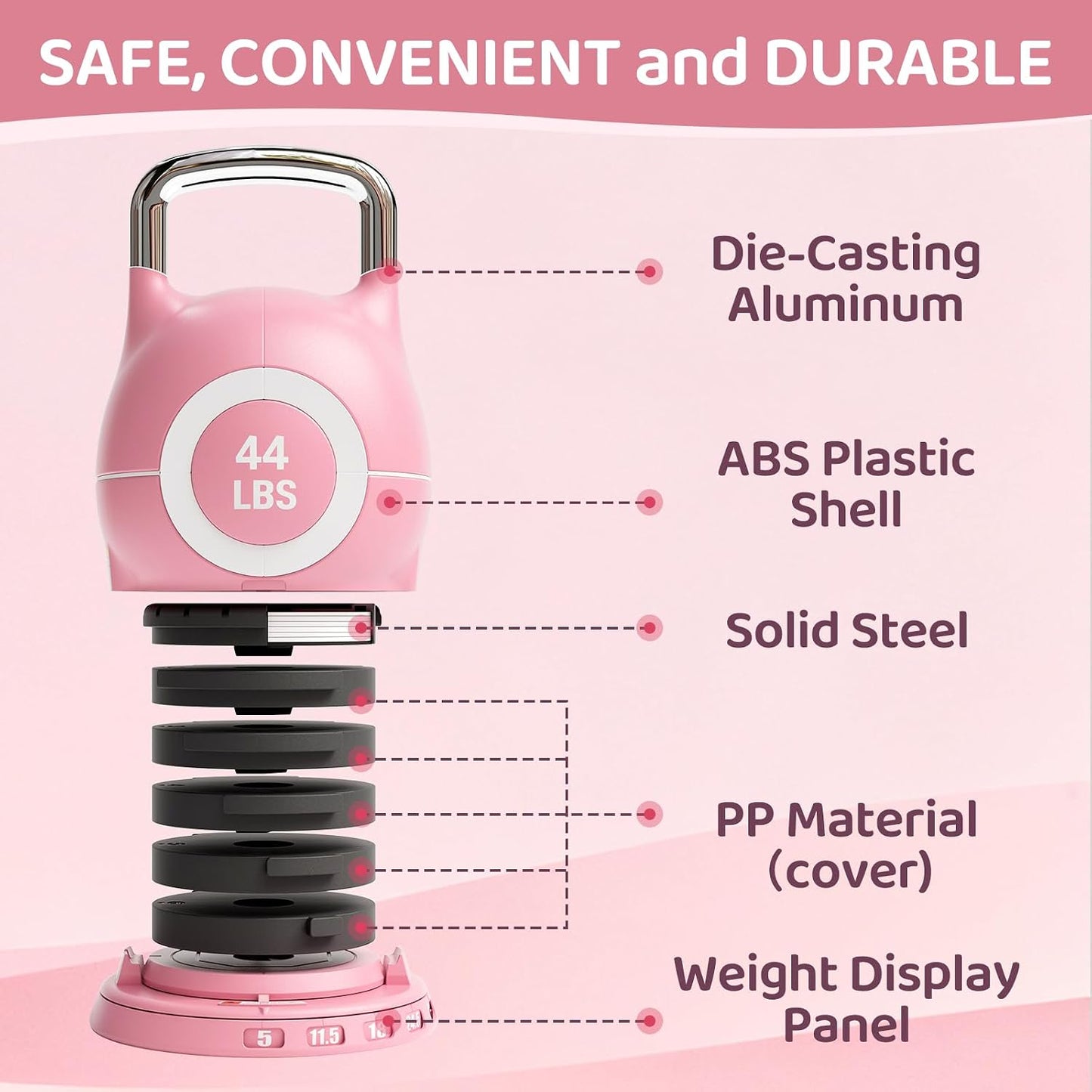 LIFERUN Adjustable Kettlebell Set with 7 Weight Levels, Choose 22.5 lb or 44 lb, Quick-Change Weight Dial & Safety Lock, Space-Saving Design, Full-Body Workout & Cross-Training