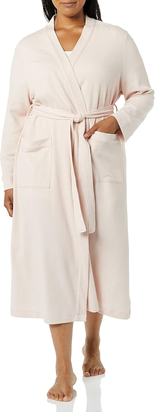 Amazon Essentials Women's Lightweight Waffle Full-Length Bath Robe with Pockets (Available in Plus Size)
