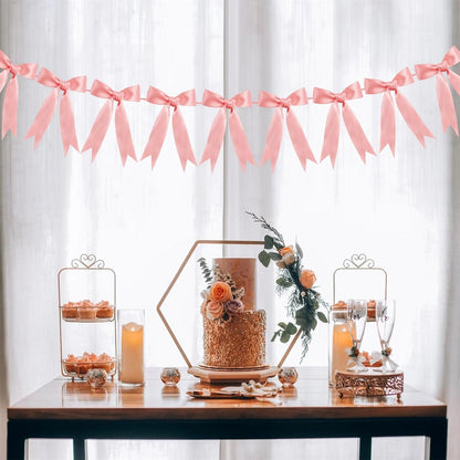Bow Garland Ribbon Bow Banner for Coquette Birthday Decortions Girls Baby Shower Bow Party Decor (Peach Pink)