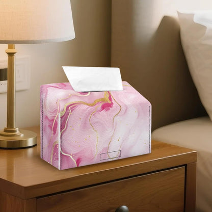 Marble Pattern Paper Towel Box Pink Hand Towels Box Cover with Hook and Loop Leather Disposable Paper Hand Towels Holder Dustproof Facial Tissues Case for Home Office Bedroom Decoration