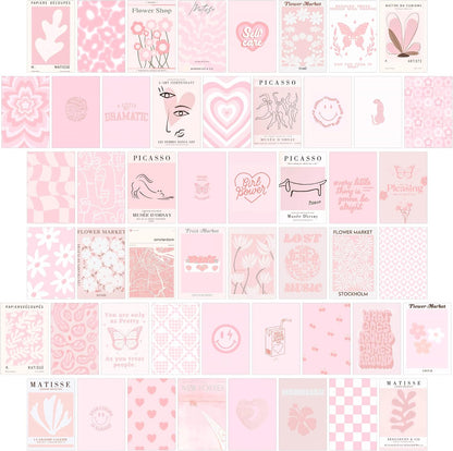 Pink Wall Collage Kit - Aesthetic Posters, Dorm Room Decor for Teen Girl (50pcs 4x6 inch)