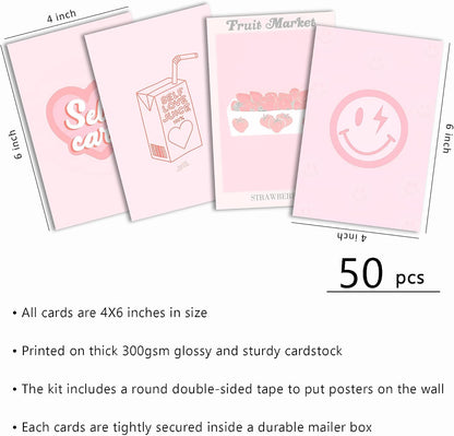 Pink Wall Collage Kit - Aesthetic Posters, Dorm Room Decor for Teen Girl (50pcs 4x6 inch)
