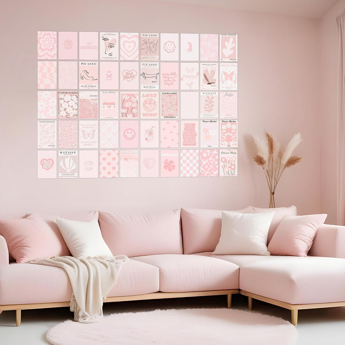 Pink Wall Collage Kit - Aesthetic Posters, Dorm Room Decor for Teen Girl (50pcs 4x6 inch)