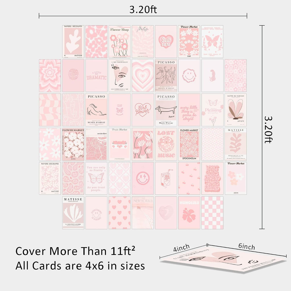 Pink Wall Collage Kit - Aesthetic Posters, Dorm Room Decor for Teen Girl (50pcs 4x6 inch)