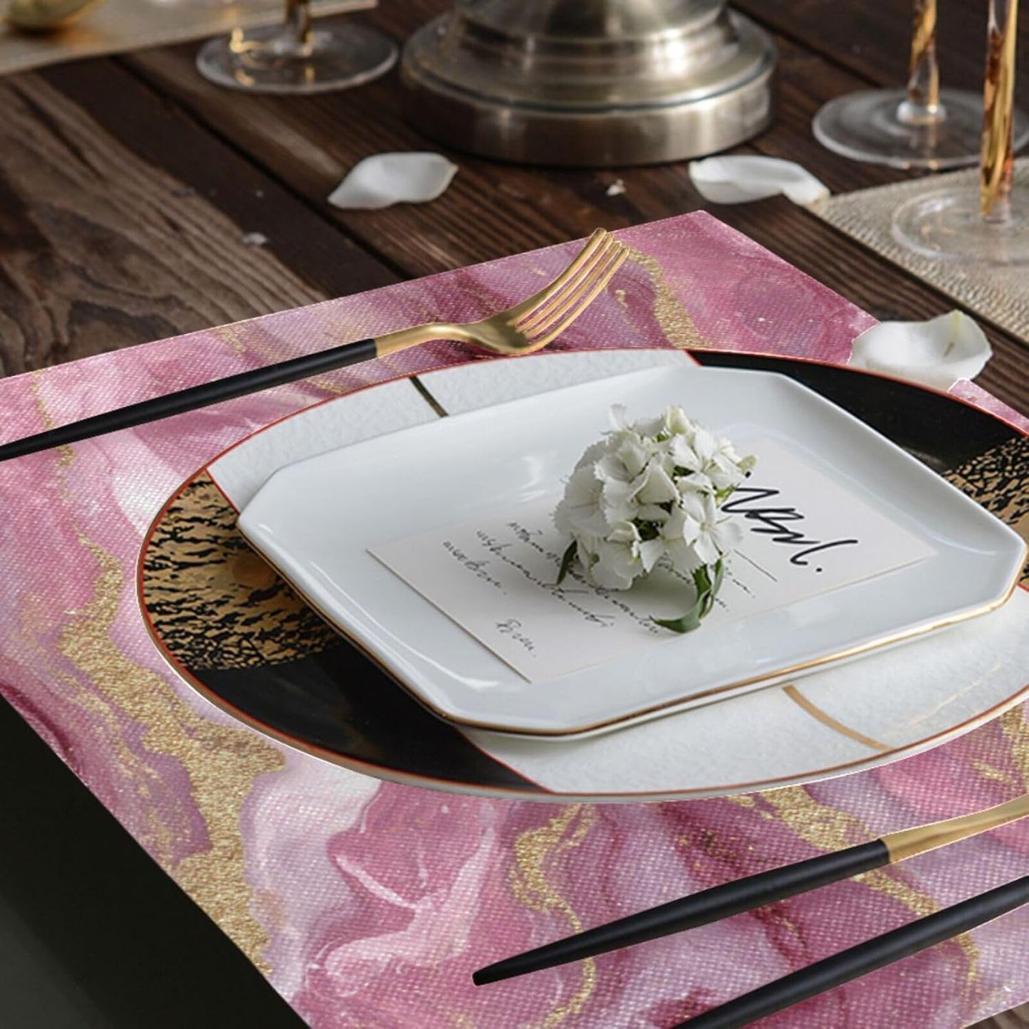 ALAZA Pink Gilded Marble Pattern 1 PC Placemats Rectangle Table Mat for Dining Table Restaurant Kitchen Home Decor, 12" x 18"