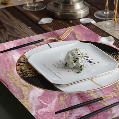 ALAZA Pink Gilded Marble Pattern 1 PC Placemats Rectangle Table Mat for Dining Table Restaurant Kitchen Home Decor, 12" x 18"