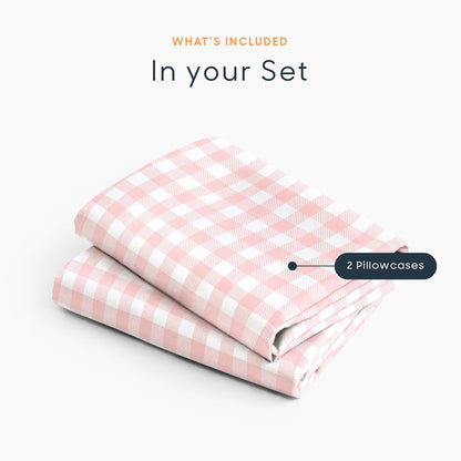 Wake In Cloud - Gingham Pillow Cases, Plaid Checkered Check Cute Preppy Pattern Printed, Set of 2 Soft Pillowcases Pillow Shams Covers, Light Pink, Standard Size 20x26 Inches