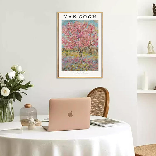 LARAGE Van Gogh Framed canvas Wall Art,Peach Tree in Blossom Botanical Impressionist Artwork,Classic Art Reproductions for Living Room Bedroom Home Decor-12x16 Inch