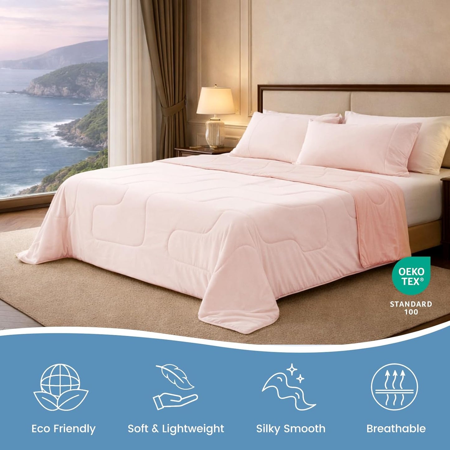 Cozy Bliss Cooling Comforter King Size x Sorona® Viscose Natural Fiber, Reversible Silky Smooth Cooling Blanket with Q-Max＞0.45 for Hot Sleepers & Night Sweats, Cool Pink, 106"x90"