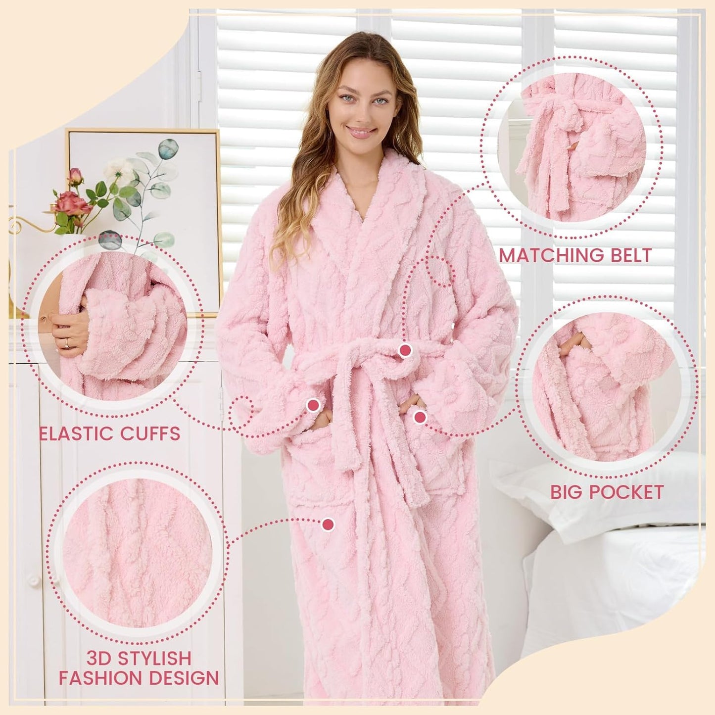 Microfiber Robes for Women, Cozy Soft Warm Plush Women Robe Plush Long Bathrobe