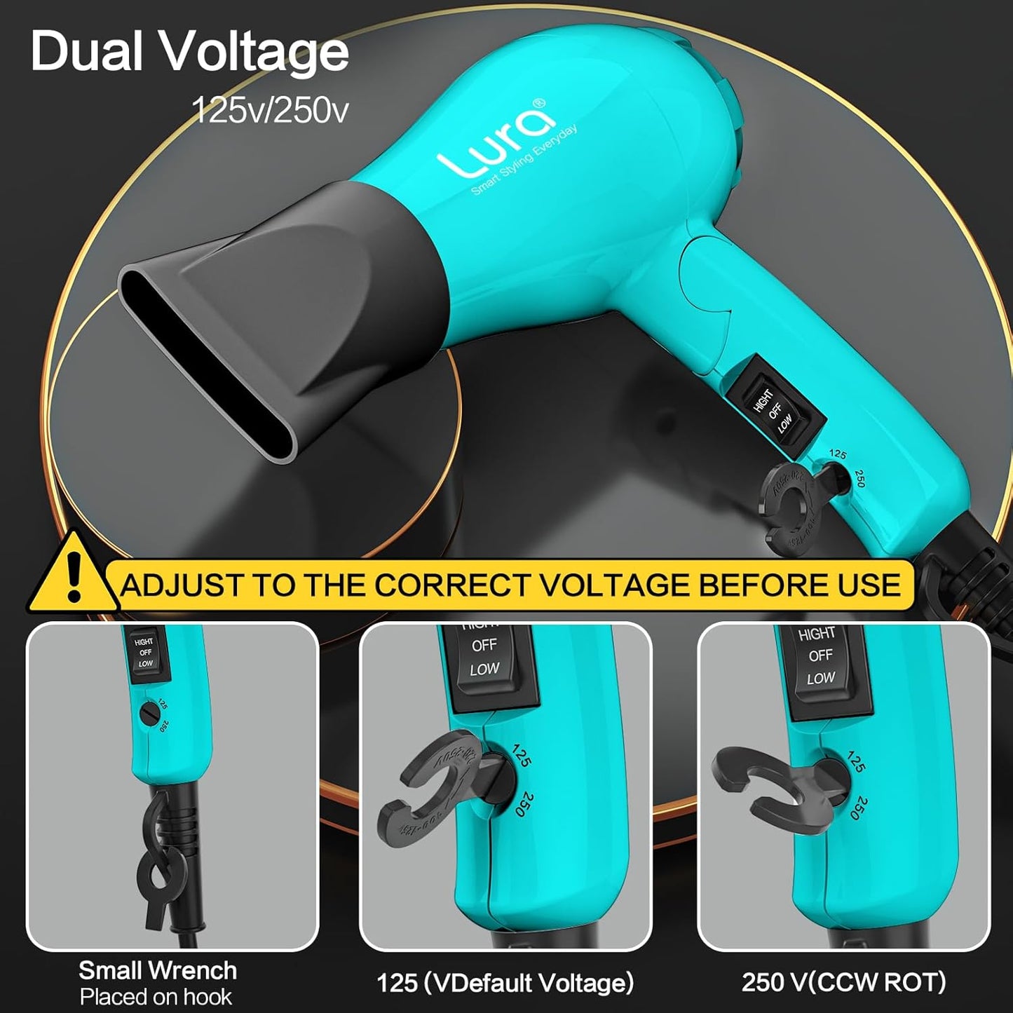 Foldable Travel Hair Dreyr Mini:Dual Voltage Lightweight Blow Dryer with Pouch,1200w Compact Pink Small Hair Dryer for Acrylic Paint Pouring(Turquoise Green)