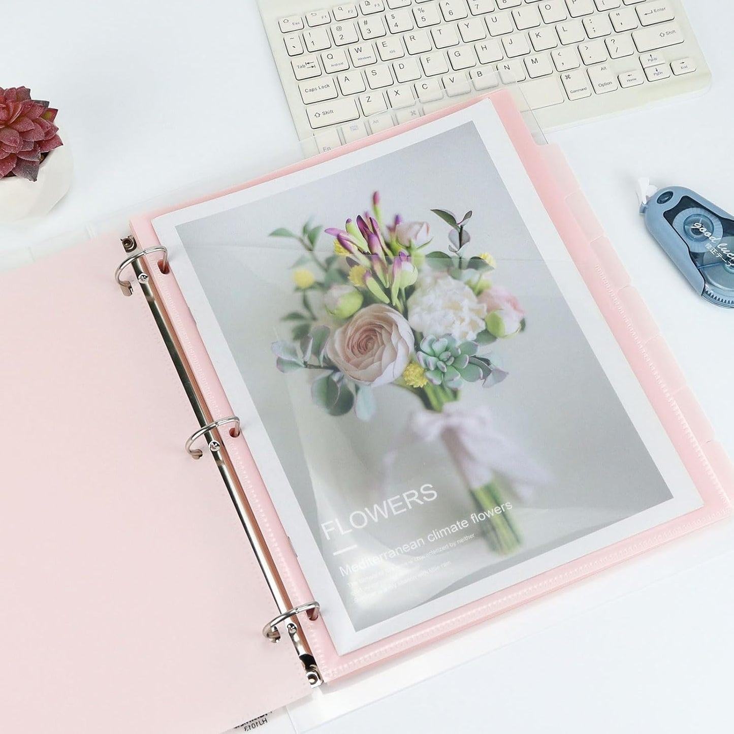 Koqye Binder Dividers with Pockets - 8 Plastic Dividers for 3 Ring Binders - A4 Dividers with Pocket & Tabs for Planners (Pink - 8 Tabs)