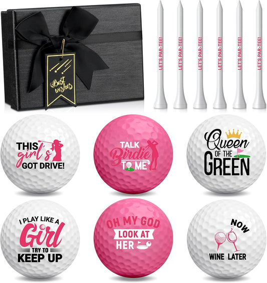 Realspring Women's Golf Ball Funny Golf Ball for Women with Tees and Gift Box Golfing Gifts for Women Coworker Employee Golfer