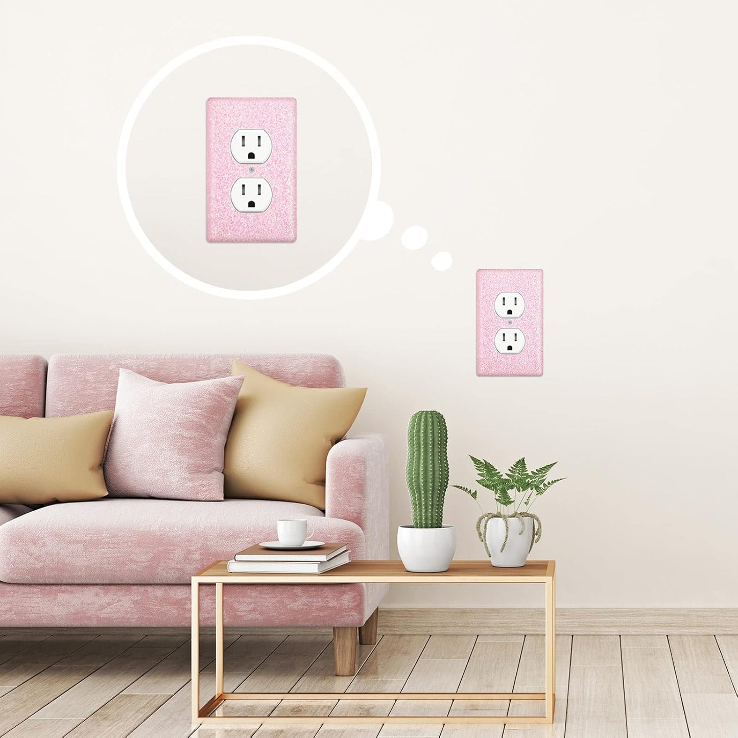 Yexiya 4 Pcs Pink Glitter Light Switch Covers Preppy Room Decor, Cute Bling Outlet Wall Plate Covers for Nursery Women Teens Princess Theme Room Decor