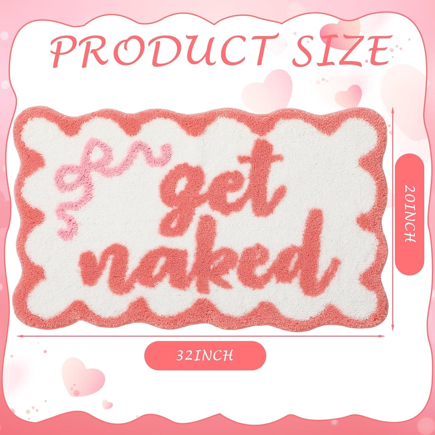 Boao Get Naked Bath Mat Coral Pink Bow Scalloped Bathroom Rug 20 x 32 Inch Soft Absorbent Non Slip Microfiber Rug Cute Aesthetic Preppy Bathroom Decor for Tub Floor Carpet Sink Shower