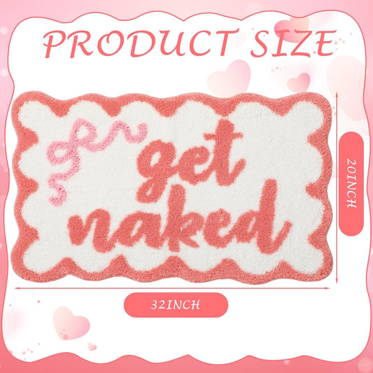 Boao Get Naked Bath Mat Coral Pink Bow Scalloped Bathroom Rug 20 x 32 Inch Soft Absorbent Non Slip Microfiber Rug Cute Aesthetic Preppy Bathroom Decor for Tub Floor Carpet Sink Shower