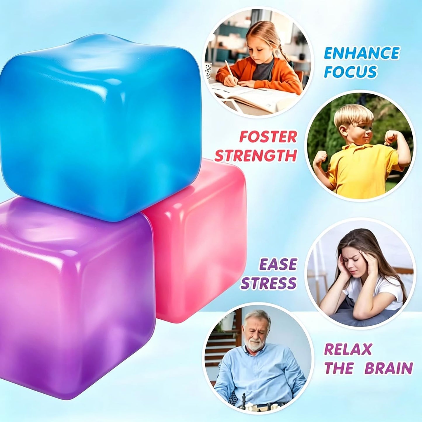 Premium Big Block Cube, Ice Cube Squishies Toys, Durable, Slow-Rebound fingertip Exquisite Spherical ice Cube with boxGift-Ready (Pink)