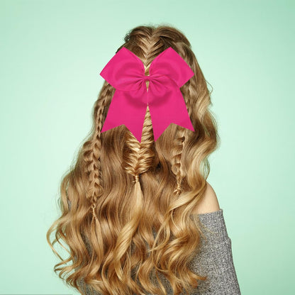 2pcs Large Cheering Bows 8 Inch Pink Cheerleading Bows with Elastics Hair Ties Bands Ponytail Holder for Cheerleader Softball Football Competition College Sport