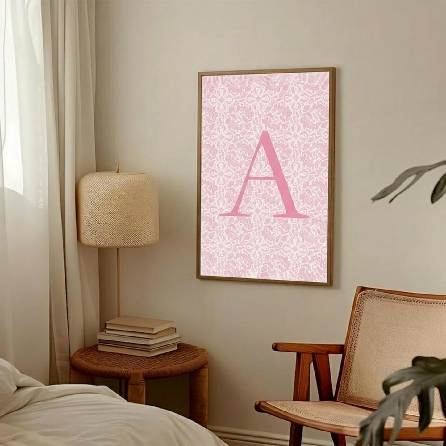 Pink Canvas Prints Modern Wall Art Personalized Initial Poster Floral Initial Print Simple and Romantic Pink Alphabet A Poster16x24 Inch Frameless Waterproof Painting for Home Gallery Hallway Entrance