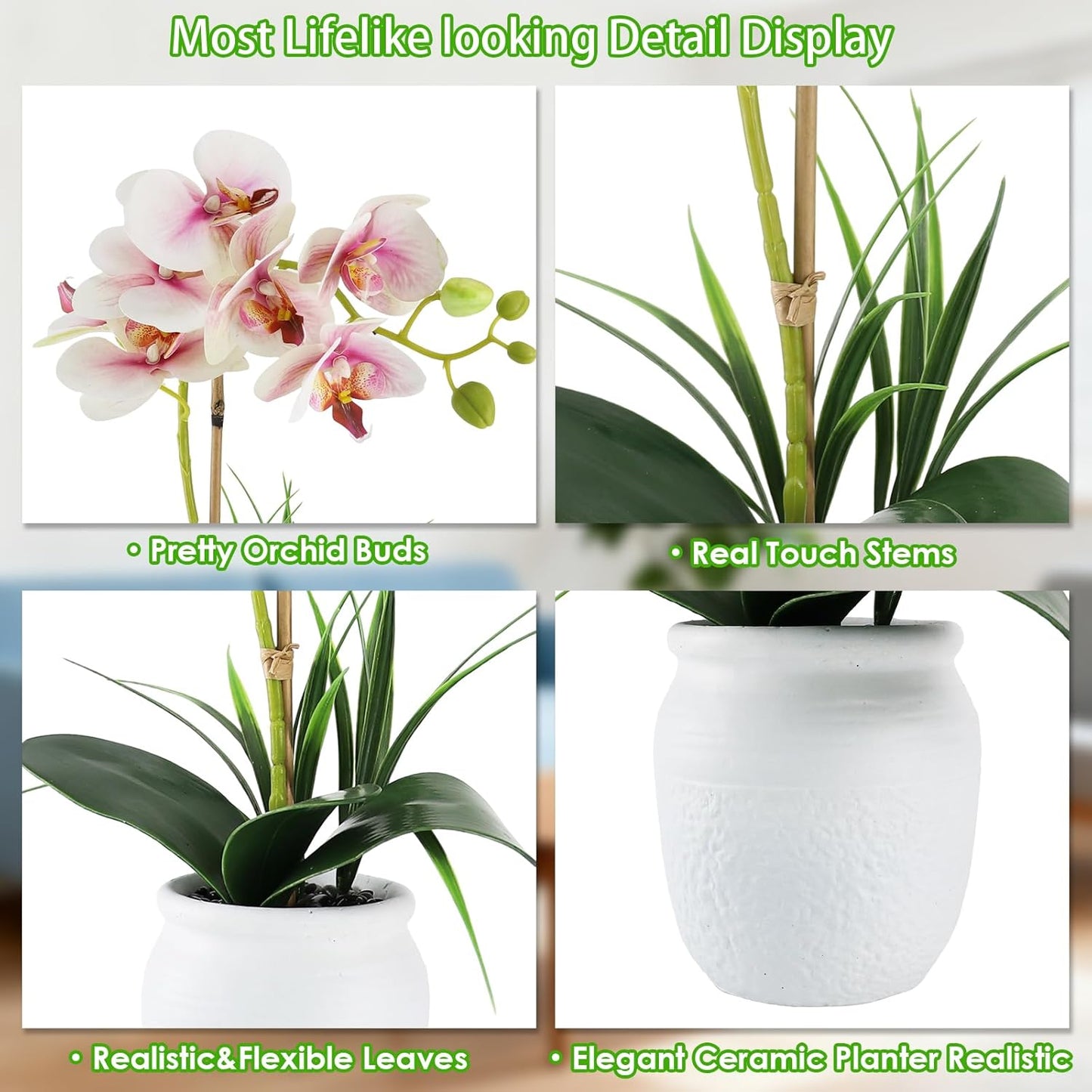 Orchid Artificial Flowers 18" Pink Fake Orchid Flowers in White Ceramic Pot Faux Orchid Plant for Home Decor Office Bathroom Table Centerpiece Indoor(Light Pink)