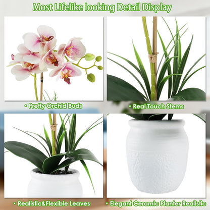Orchid Artificial Flowers 18" Pink Fake Orchid Flowers in White Ceramic Pot Faux Orchid Plant for Home Decor Office Bathroom Table Centerpiece Indoor(Light Pink)