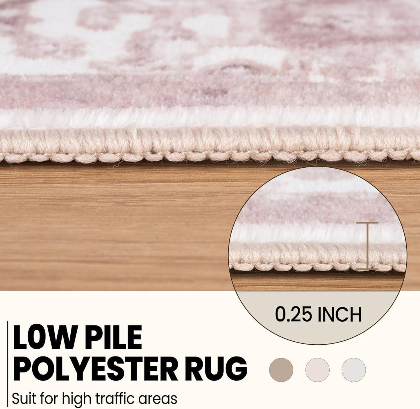 Washable 9x12 Area Rugs, Rugs for Living Room, Low-Pile Water&Stain Resistant Carpet Vintage Distressed Printed Non-Slip Carpet for Bedroom Bathroom Kitchen-Pink
