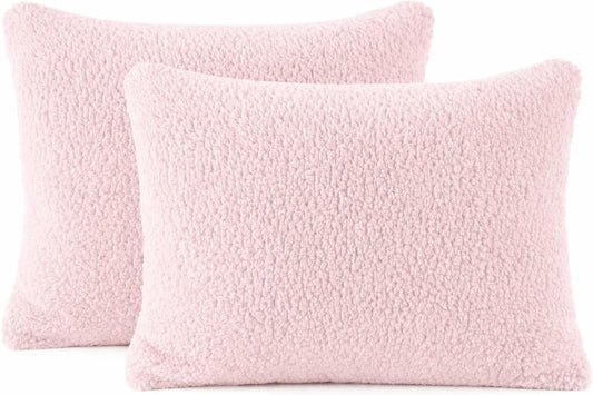 Reafort Sherpa Pillowcases Set of 2, Plush Fleece Standard Pillow Covers 20" x 26" with Zipper Closure, Fluffy Ultra Soft Cozy Pillowcases (Pink, 20”x26” Standard Sham)