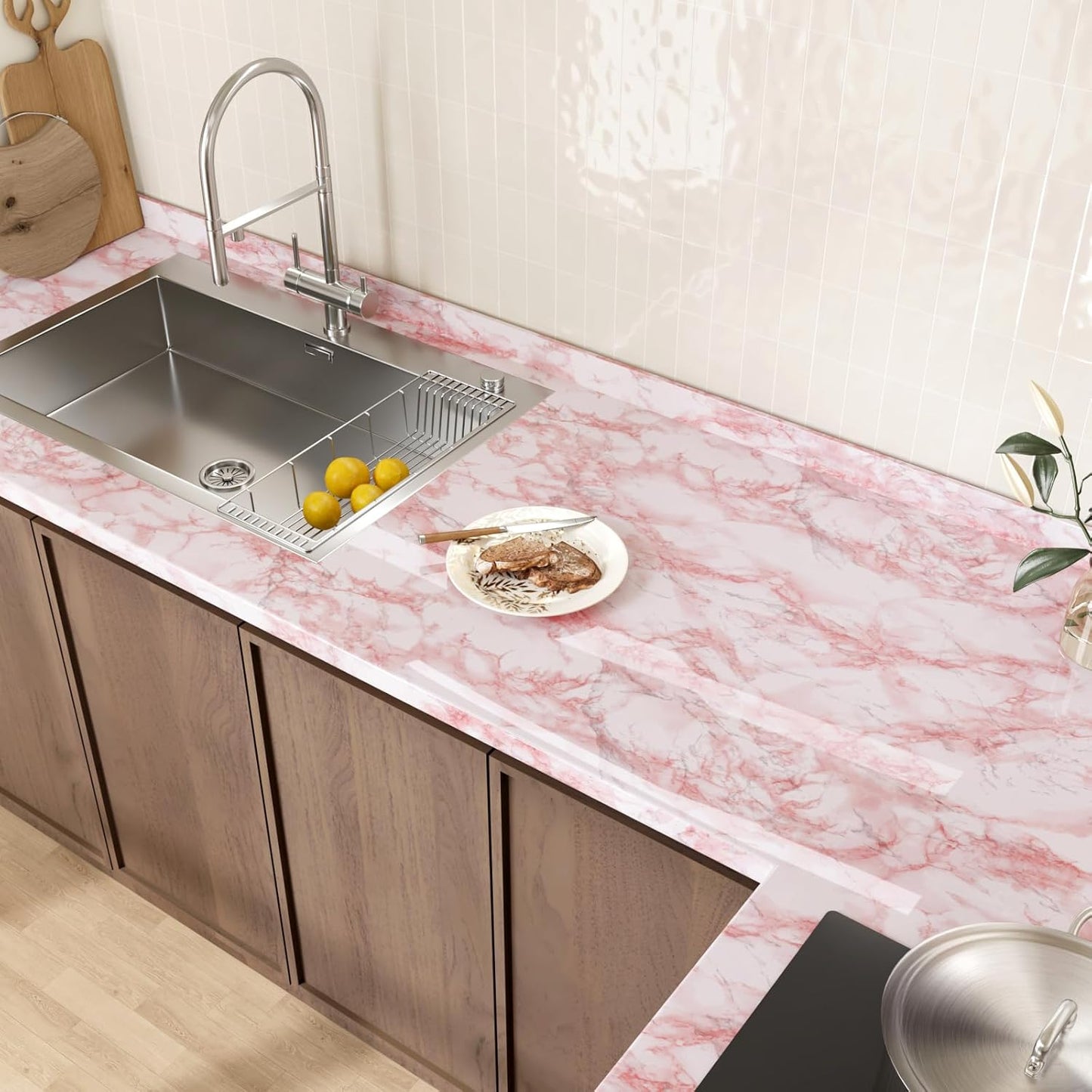 VEELIKE Pink Marble Contact Paper Wallpaper Stick and Peel 15.74 x118.11inches Self Adhesive Removable Waterproof Wall Covering for Table Countertop Cabinet Drawer