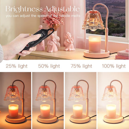 Candeldo Candle Warmer Lamp with Timer: Pink Flower Candle Warming Lamp with 2 Bulbs Height Adjustable Wax Warmer Dimmable Coquette Preppy Room Home Decor for Women