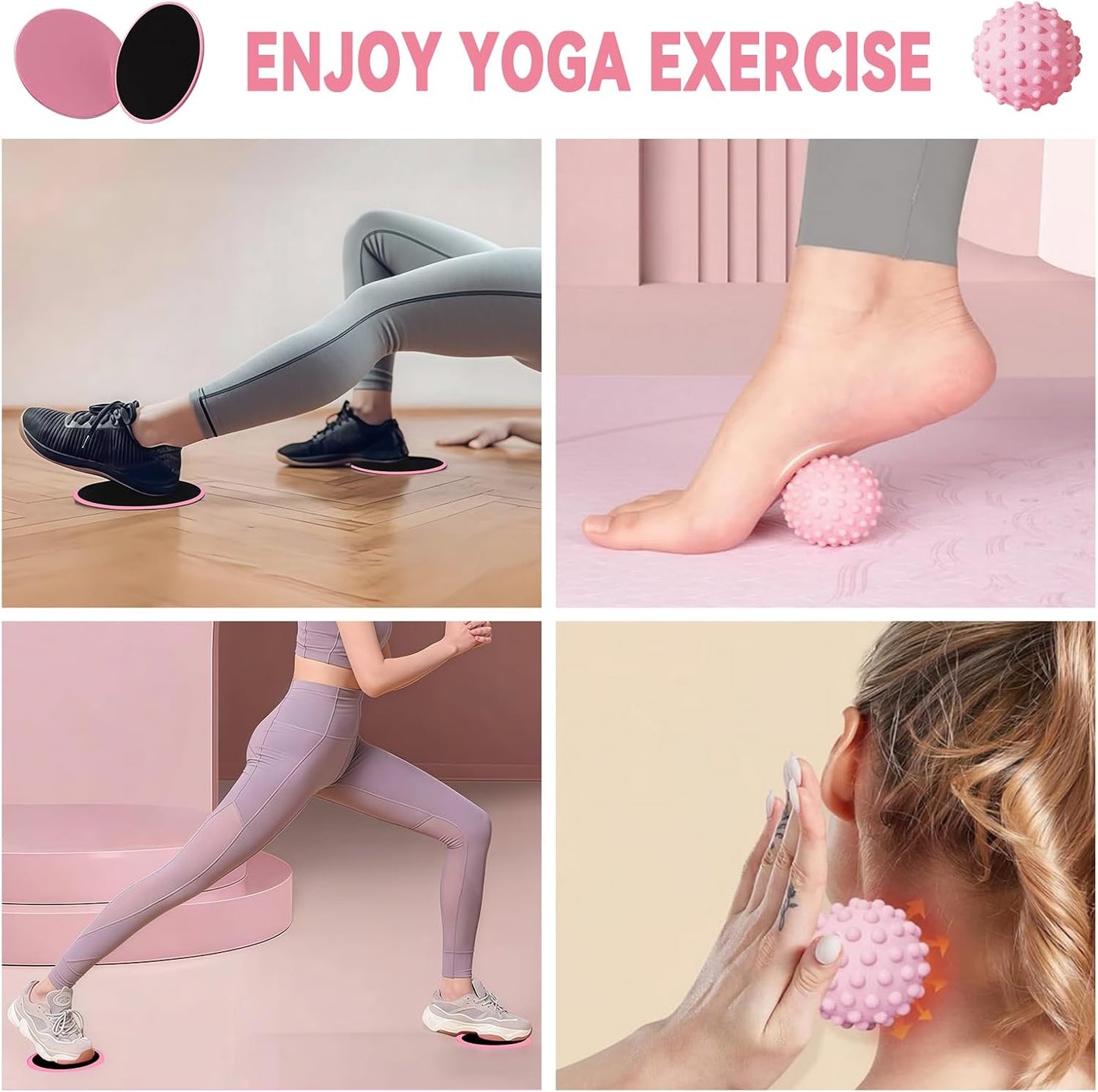 Pilates Ring Circle Set for Women, 17 Pcs Yoga Equipment Sets, with 14'' Yoga Ring, Massage Ball, Resistance Bands, Hip Thrust Belt, Hair Band, Anti Slip Socks for Legs Arms and Thighs