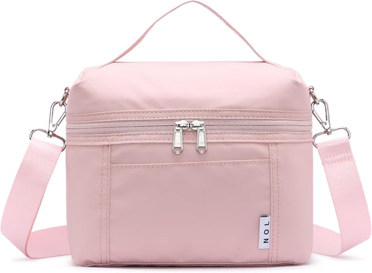 NOL Natural Organic Lifestyle Insulated Lunch Bags for Women Cooler Bag Lightweight Nylon Waterproof Lunch Box For Work (Medium, Pink)