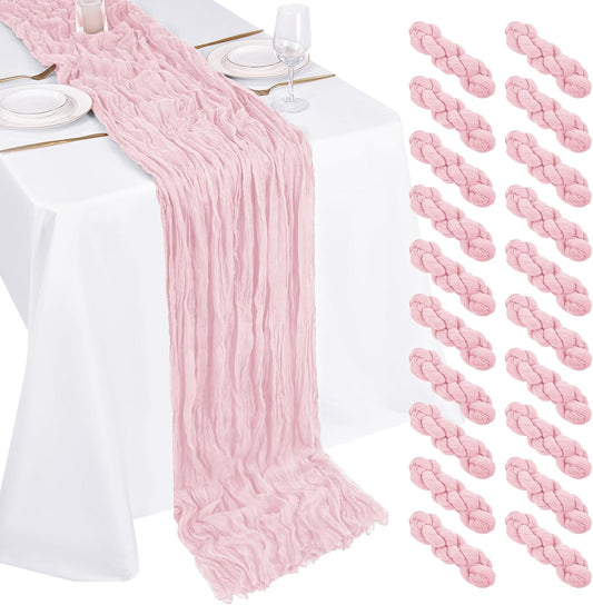 20 Pack Cheesecloth Table Runner - 17x108 Inch Light Pink Boho Gauze Cheese Cloth Table Runners for Baby Bridal Shower Decoration Wedding Party Summer Garden Farmhouse
