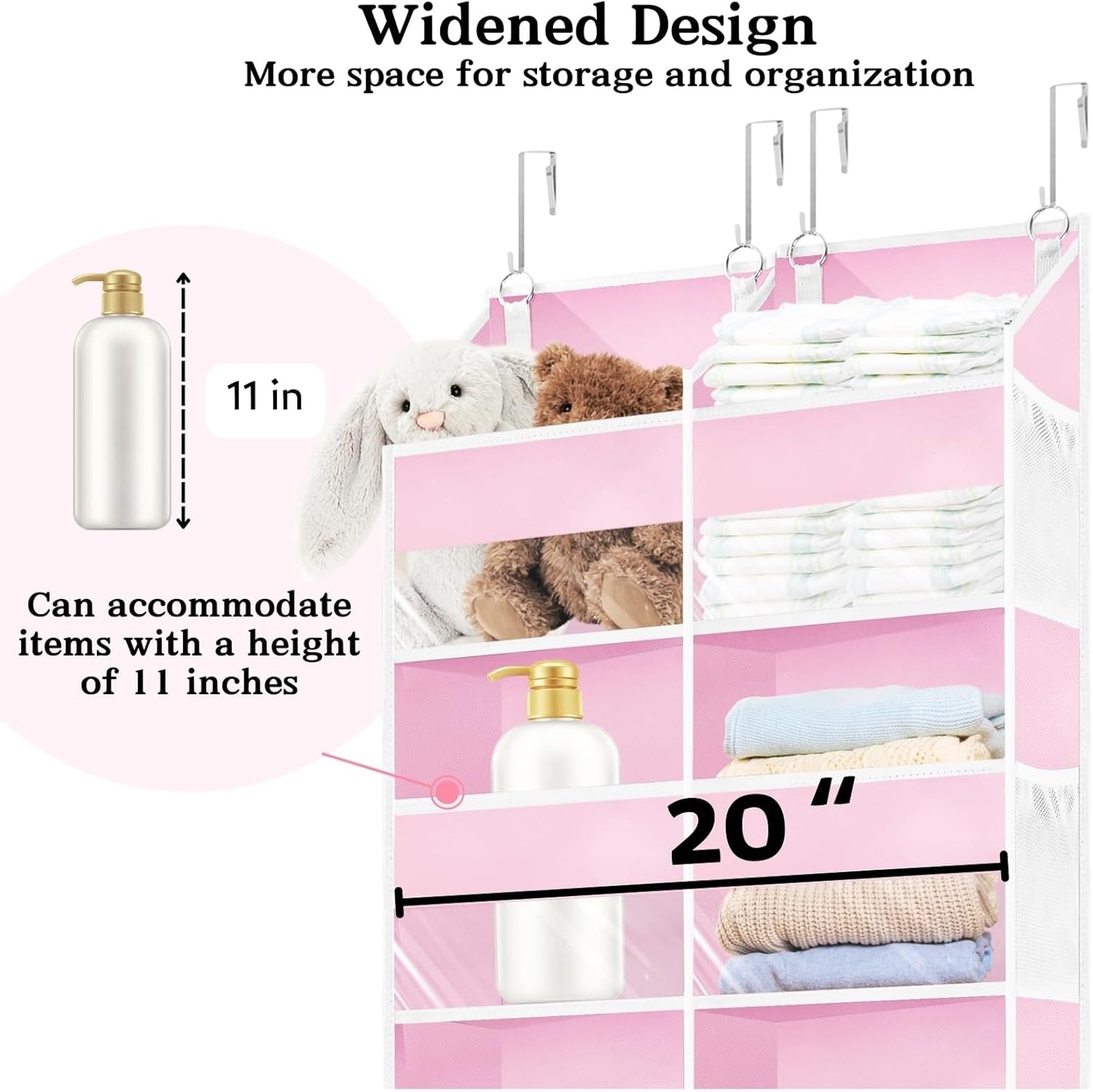 Ofiray-home Pink Over The Door Organizer 5 Tiers, Extra Large Behind Door Storage of 10 Compartments, 50 lbs Weight Capacity Over The Door Storage for Closet, Diaper Organizer