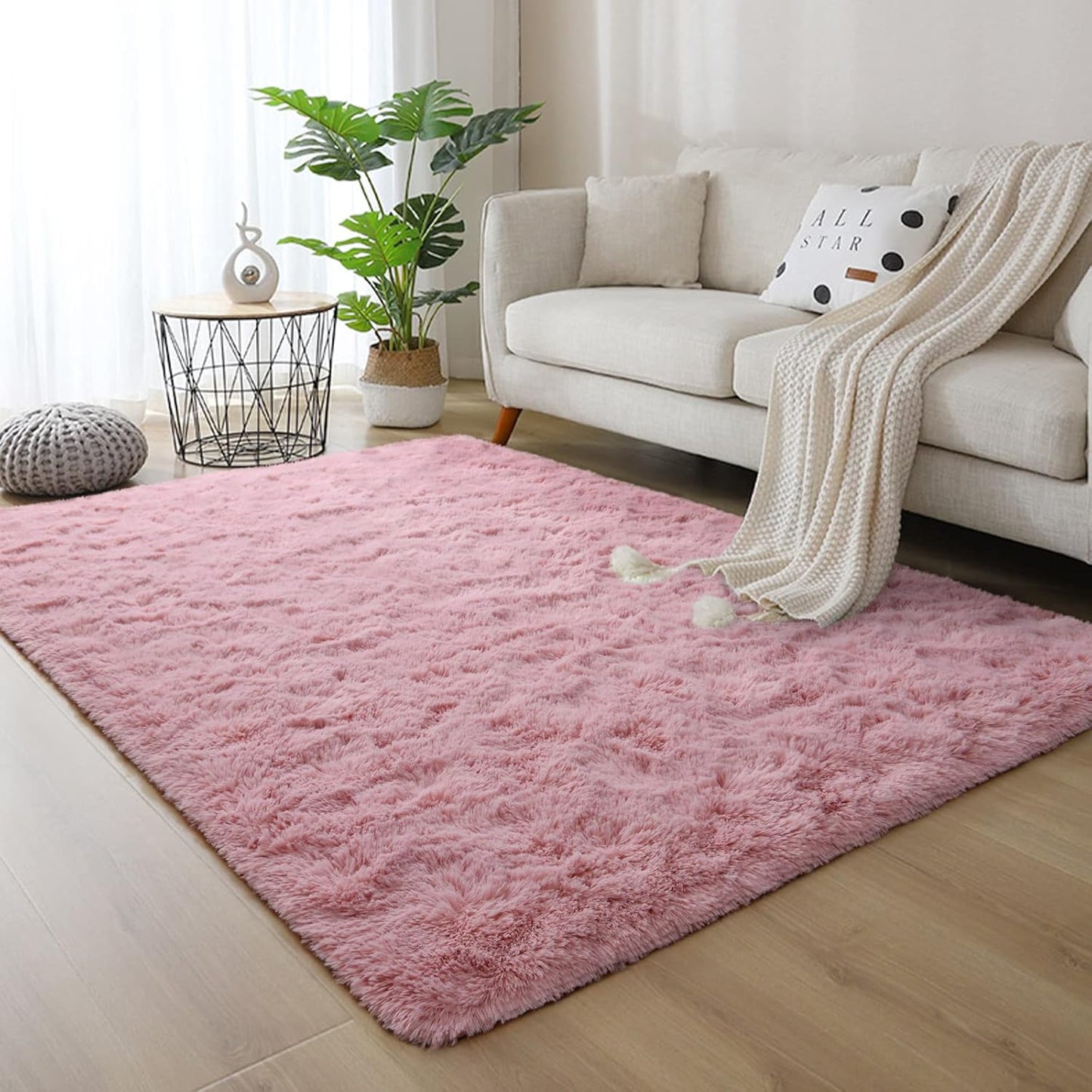 DweIke Fluffy Blush Pink Rugs for Bedroom Living Room, 3x5 Feet Soft Plush Shaggy Rose Coral Pinkish Girls Kids Rug, Non-Slip and Machine Washable Carpet for Dorm Nursery Classroom Decor