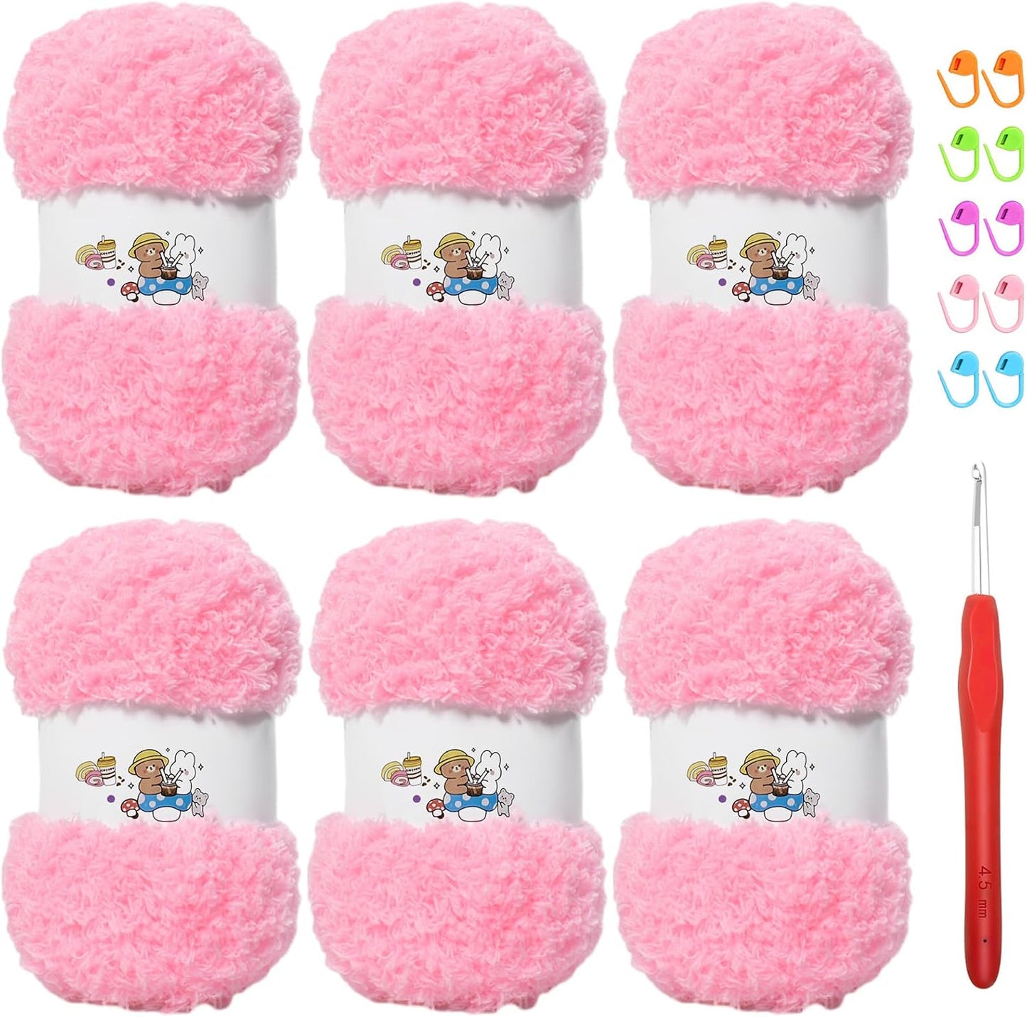 6 PCS Soft Coral Velvet Chenille Yarn for Crocheting,Fluffy Yarn for Knitting and Crochet DIY Craft,Warm Crochet for Bag Hat Scarve Gloves Slippers Dolls(Pink)