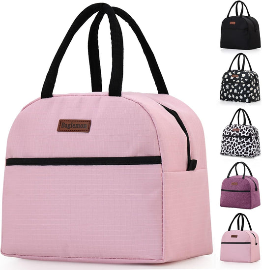 Baglemon Insulated Lunch Bag for Women Men, Lunch Containers Reusable High Capacity Lunch Tote Bags for Work Picnic (Pink)
