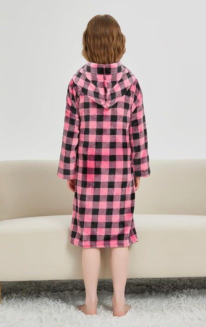 Boys Girls Robe Kids Flannel Hooded Bathrobe Sleepwear Pajamas Toddler Soft Plush Robes for Girls 2-16 Years