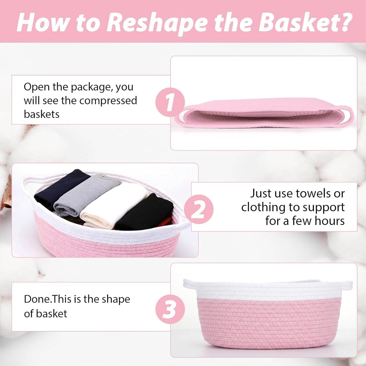 woric Baby Gifts Basket Woven Basket Rope Baskets for Wedding Gifts Empty Baby Shower Toy Storage Girls Birthday Graduation Decor (Pink 12"X 8" X 5" with Gift Bag Card Ribbon Tissue Paper)