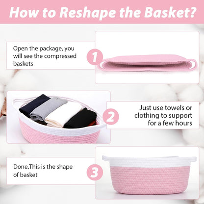 woric Baby Gifts Basket Woven Basket Rope Baskets for Wedding Gifts Empty Baby Shower Toy Storage Girls Birthday Graduation Decor (Pink 12"X 8" X 5" with Gift Bag Card Ribbon Tissue Paper)