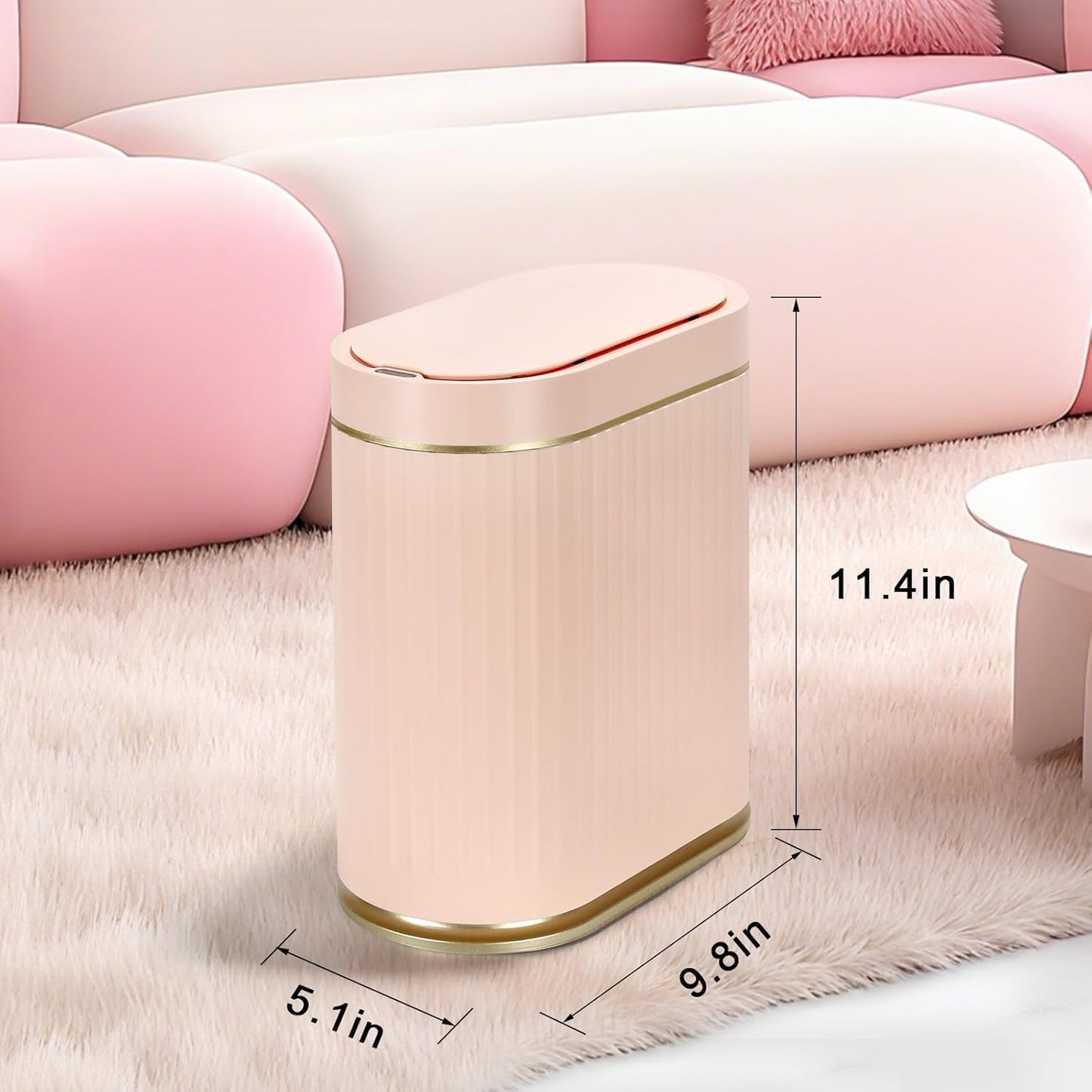ELPHECO Bathroom Trash Can 2 Gallon Plastic Smart Garbage Can Waterproof Wastebasket Bathroom Decor Narrow Garbage Bin with Automatic lid for Bedroom, Kitchen (Pink Gold)