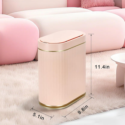 ELPHECO Bathroom Trash Can 2 Gallon Plastic Smart Garbage Can Waterproof Wastebasket Bathroom Decor Narrow Garbage Bin with Automatic lid for Bedroom, Kitchen (Pink Gold)
