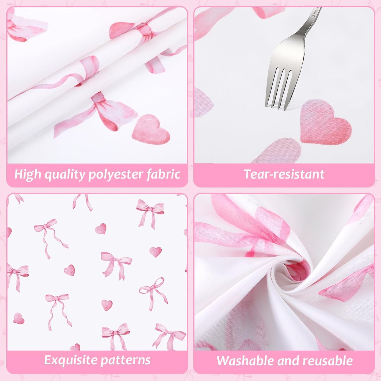 Pink Bow Tablecloth Cute Bow Knot Fabric Table Cloth Girl Coquette Party Decoration Pink Bowknot Washable Rectangle Table Cover for Women Bachelorette Engagement Party Home Kitchen Decor 60 x 104 Inch