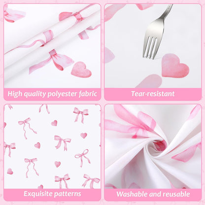 Pink Bow Tablecloth Cute Bow Knot Fabric Table Cloth Girl Coquette Party Decoration Pink Bowknot Washable Rectangle Table Cover for Women Bachelorette Engagement Party Home Kitchen Decor 60 x 104 Inch