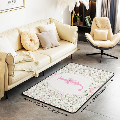 Erosebridal Peach Blossom Area Rug 4'11" x 3'3" Letter J Living Room Rugs Cute Bowknot Princess Coquette Decorative Carpet Pink Bow Fashion Preppy Dreamy Indoor Floor Mat
