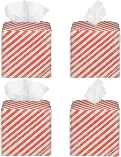 Tissue Box Cover,Retro Pink Striped Pattern Waterproof PVC Leather Tissues Holder,Square, 5.2" L x 5.2" W x 5.2" H, Decorative for Home Office